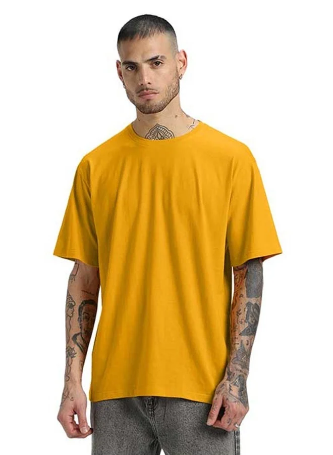 Veirdo Veirdo Pure Cotton Oversized Fit Half Sleeve T-Shirt For Men Mustard Half Sleeve T-Shirt For Men